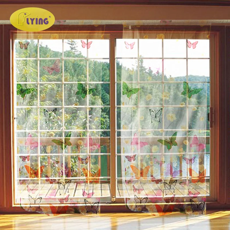 Летающая нить тюль занавеска с принтом бабочки белая Короткая для кухни