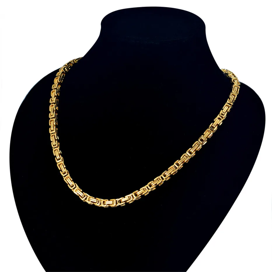 Neck Heavy Gold Chain For Men Thick Long Necklaces Male Gold Color Hiphop Stainless Steel Byzantine Chain Necklace Collares