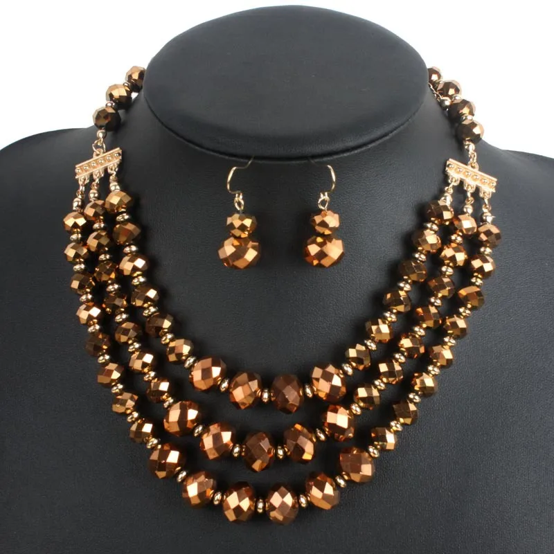 3 Слоистых Африканские Бусы Комплект Ювелирных Изделий Для Женщин Нить Ручной