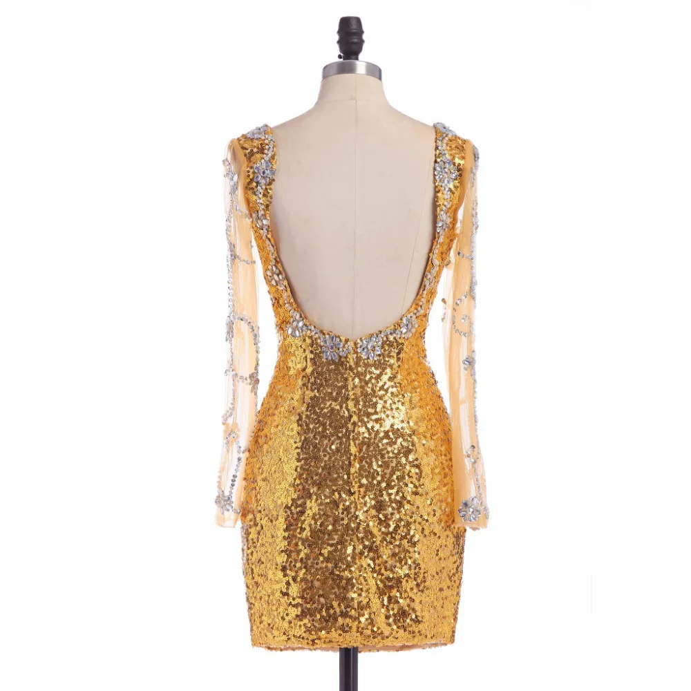 Модель 2017 года блестящие золотистые платья для встречи выпускников с короткими