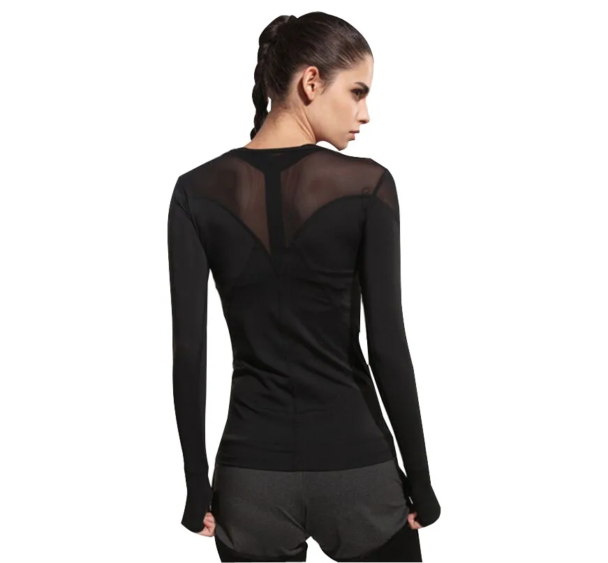 Сетчатая Лоскутная футболка с длинными рукавами для женщин футболки фитнеса