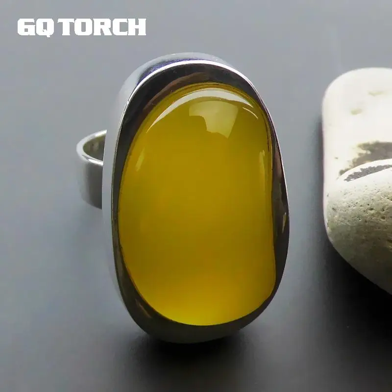 GQTORCH настоящий чистый 925 пробы серебряный желтый камень натуральный агат кольца