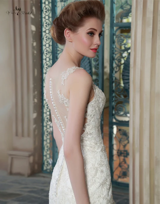 Длинные Русалка Свадебные Платья 2016 Аппликации Sheer Свадебное Платье Casamento