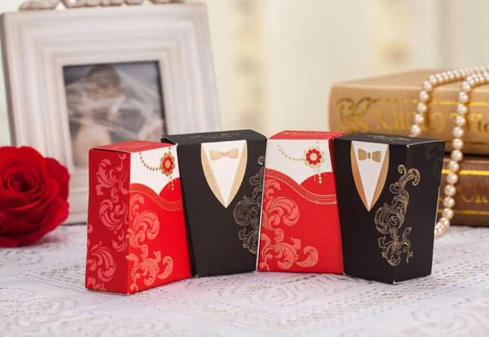 Свадебная коробка для невесты и жениха сумочка лота смокинг платье