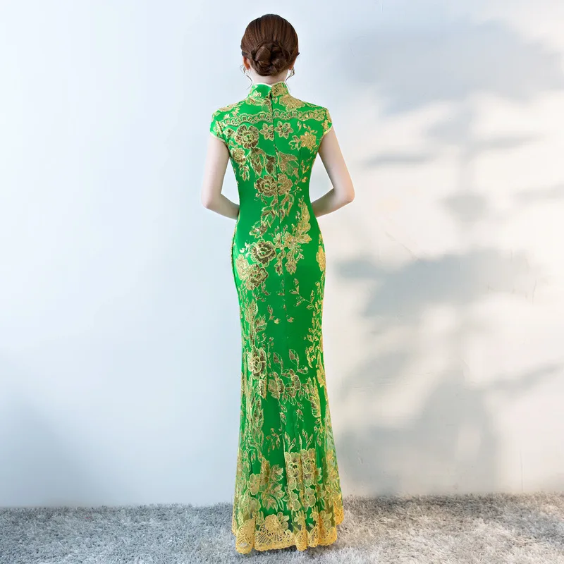 Новое китайское традиционное платье женское тонкое Cheongsam вышивка блестками современные восточные длинные Qipao вечерние платья