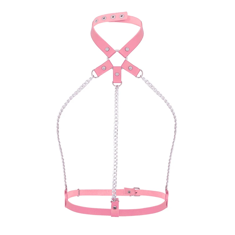 Pink Сексуальные женские ремни в стиле панк-рок, колье с воротником-хомутом, готический кожаный жгут, связывание, клетка, бюстье, корсет, скульптурный пояс на грудь - Цвет: Pink