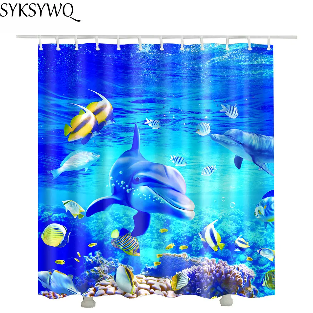 

dolphin shower curtain deep sea drop shipping polyester fabric waterproof blind to the bathroom shower curtain cortinas de bano