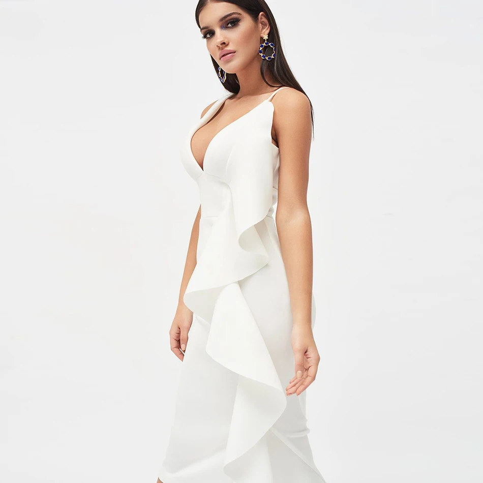 Новое летнее женское вечернее платье знаменитостей vestidos Verano сексуальное платье без рукавов с оборками розовое Белое Облегающее Клубное платье
