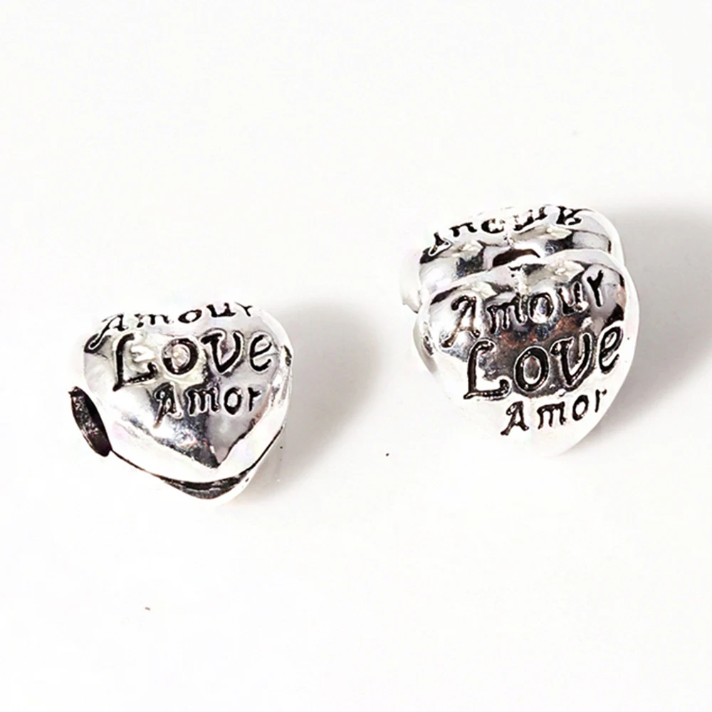 Горячая продажа 1 шт. бисер серебряного цвета простое любовное сердечко