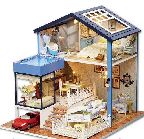 A061 Diy деревянный кукольный дом Miniatura 3D модель наборы виллы кукольные домики