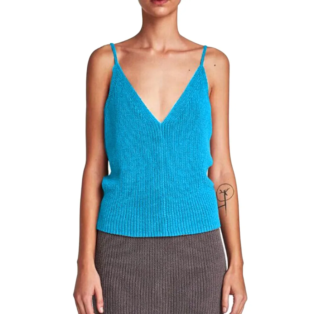 Модные трикотажные топы на бретелях для женщин 2018 летний сексуальный топ