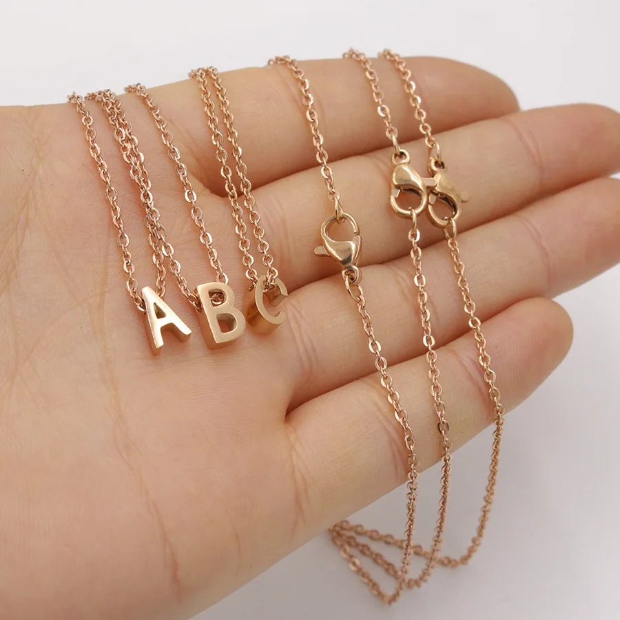 

New Rose Gold Color Tiny Initial Name Choker Necklace Titanium Steel 26 Letters Pendant Necklaces Women Collares Gifts Jewelry