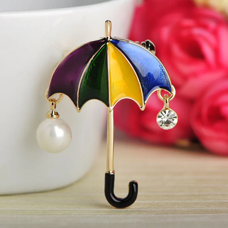 Женская брошь в форме зонта Blucome разноцветная эмалированная с искусственным