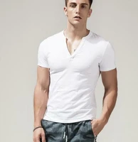 mens short sleeve skinny cotton summer slim deep v neck t shirt casual tees