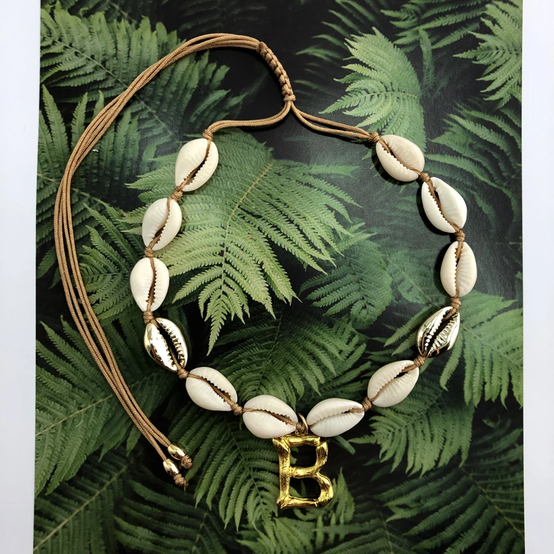Alfabet 26 букв Колье DIY простой стиль ручной работы ketting boho shell ожерелья A-Z кулон с регулировкой размер ожерелье