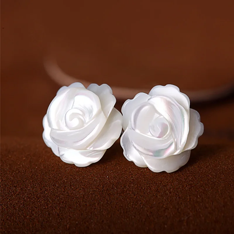 Женские серьги-гвоздики из серебра 925 пробы с цветком розы | Украшения и