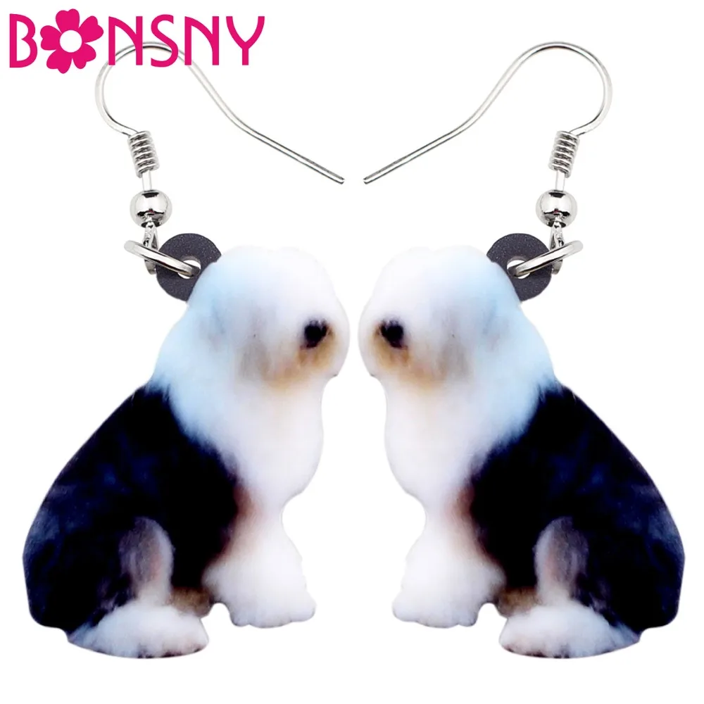 

Bonsny Acrylic Elegant Sitting Old Engliash Sheepdog Dog Earrings Big Long Dangle Drop Women Girl Ladies Fashion Animal Jewelry