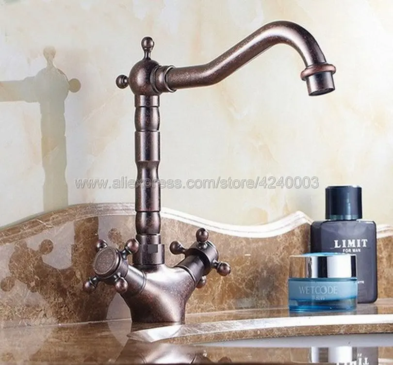 

Antique Copper Basin Faucets Bathroom Sink Faucet 360 Degree Swivel Dual Handle Kitchen Wash basin Mixer Tap Knn009