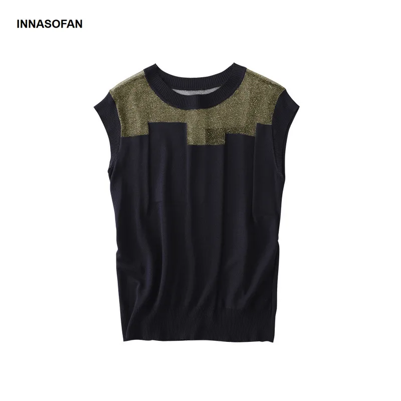 INNASOFAN thin sweater for women Summer knitwear Euro-American fashion chic shiny short-sleeved | Женская одежда