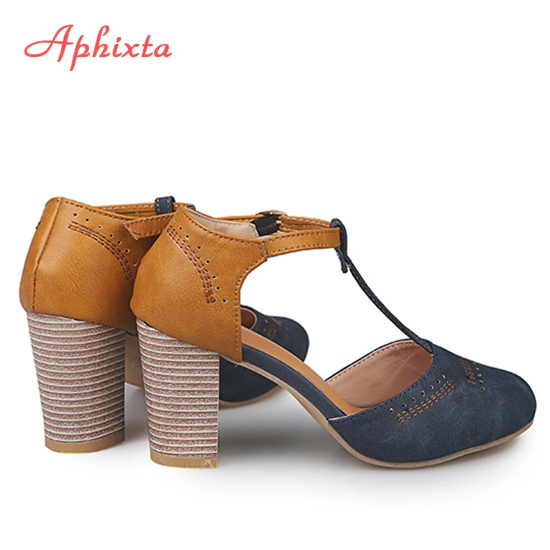 Женские классические туфли лодочки Aphixta на каблуке с круглым носком и Т образным