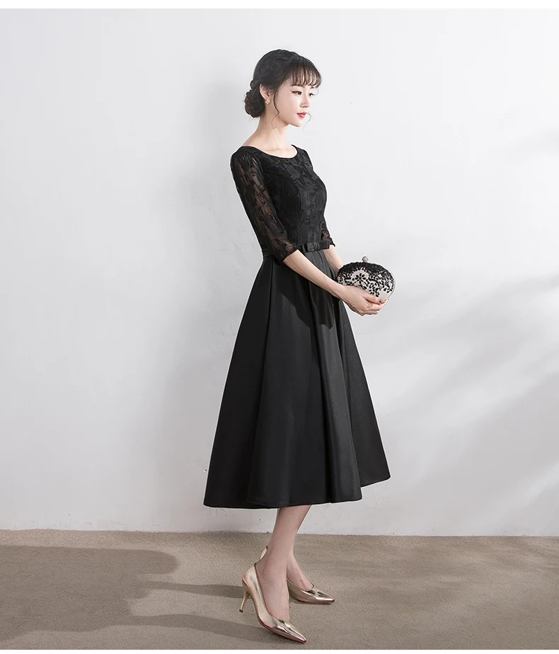 Robe de soiree Черное вечернее платье длиной до колен с круглым вырезом на шнуровке платья для выпускного вечера индивидуальный заказ