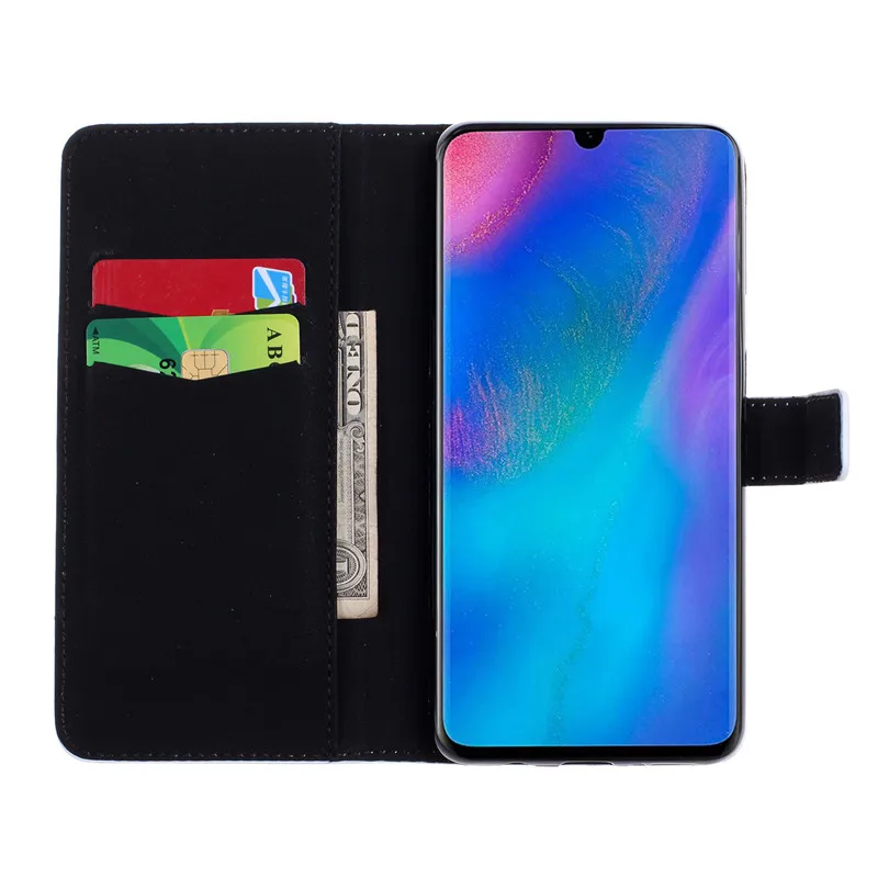 Кожаный чехол книжка с откидной крышкой для Huawei P30 Pro кошелек принтом бабочки и