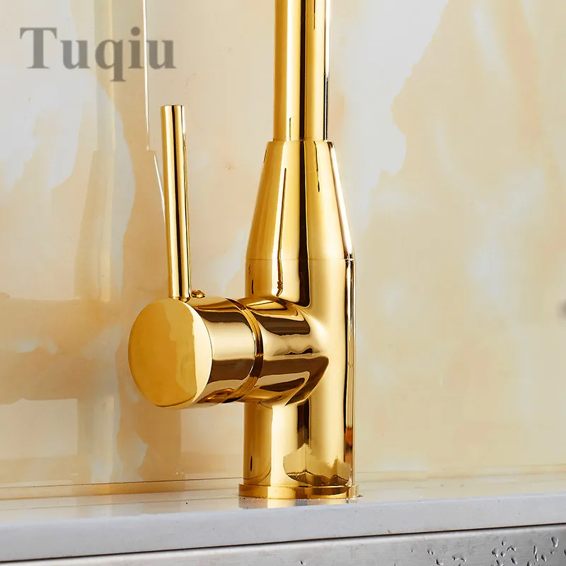 

Free Shipping Golden pull-down Down Kitchen Faucet Solid Brass Swivel Pull Out Spray Sink Mixer Tap Water tap