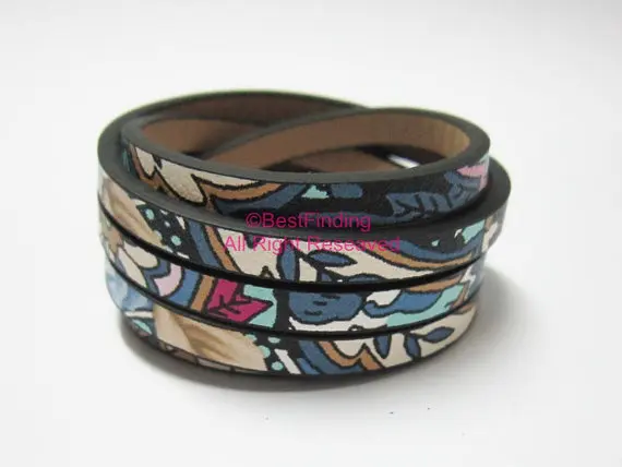 5x2mm Ethnic leather cord Blue mixed ethnic Flat | Jewelry Findings &amp Components