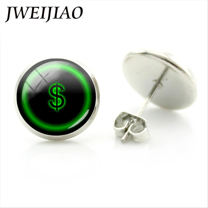 JWEIJIAO доллар знак Серьги гвоздики $ золотого цвета в стиле хип хоп Bling Dollar с