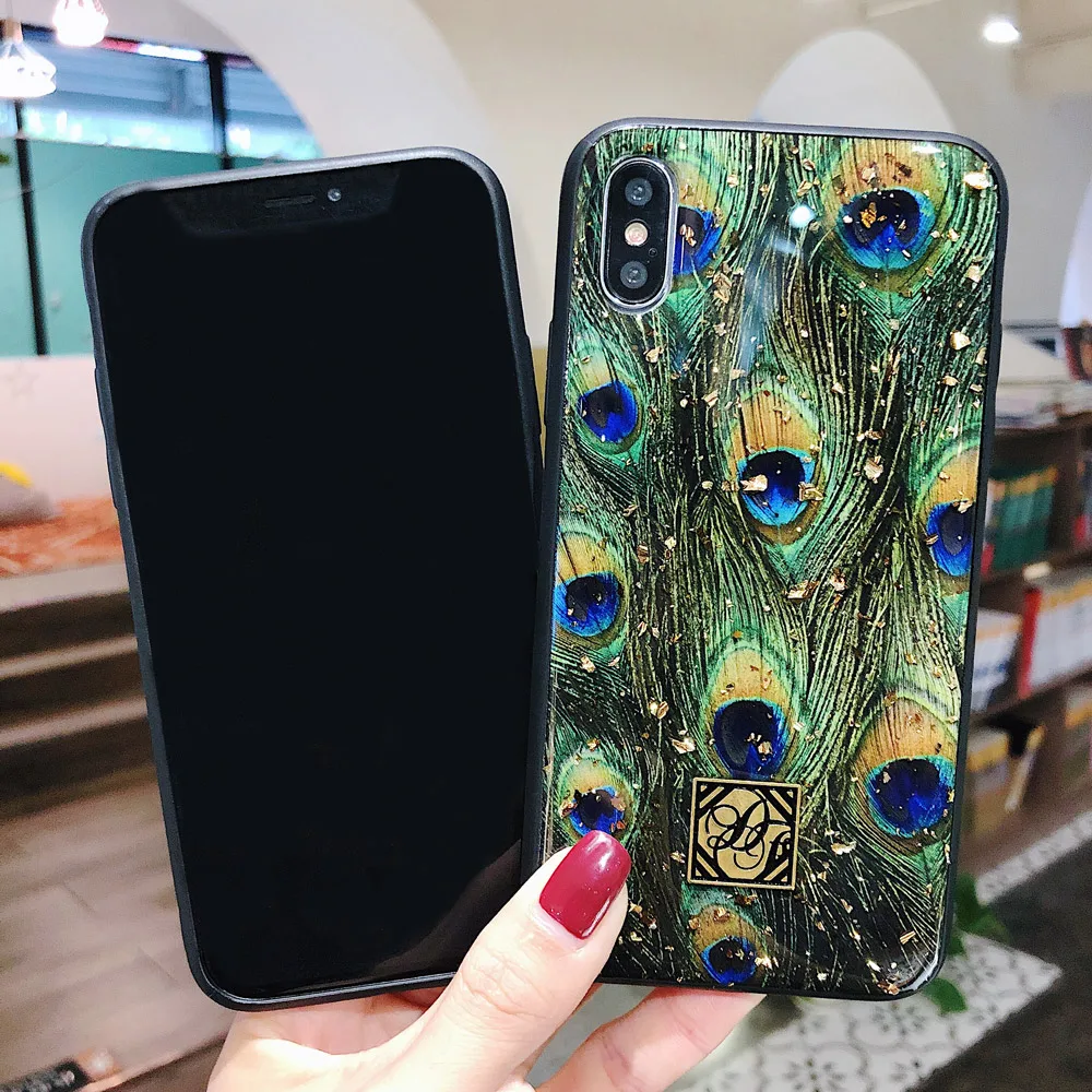 Чехол с перьями павлина для Iphone XS MAX XR X 6 6S 7 8 PLUS Блестящий силиконовый чехол