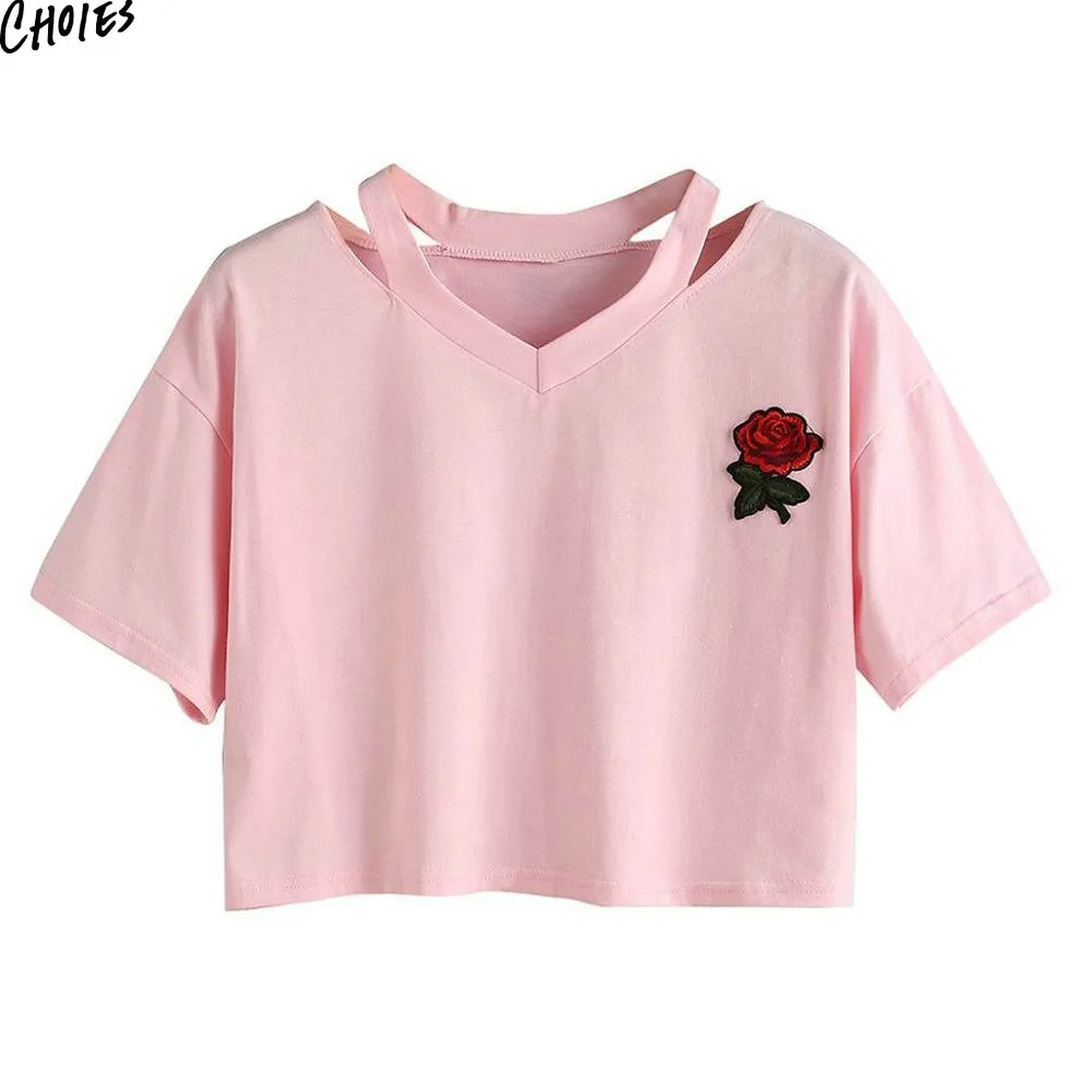 4 цвета рваные v образным вырезом вышивка цветочный женский укороченный хлопок