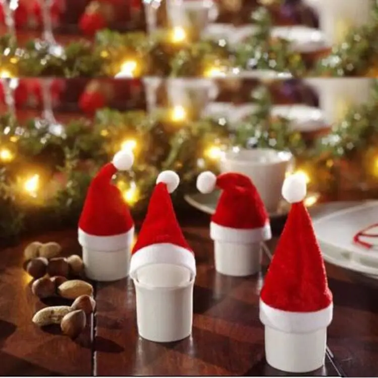 

2000pcs/lot 11x7cm Christmas Santa Hat cup hat mini santa Cover Christmas Gift Christmas Wine Bottle Cover Decorations