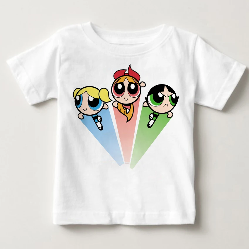 Горячая Распродажа Powerpuff обувь для девочек детская футболка Blossom хлопок короткий рукав Футболка Одежда Веселая футболка маленьких MJ