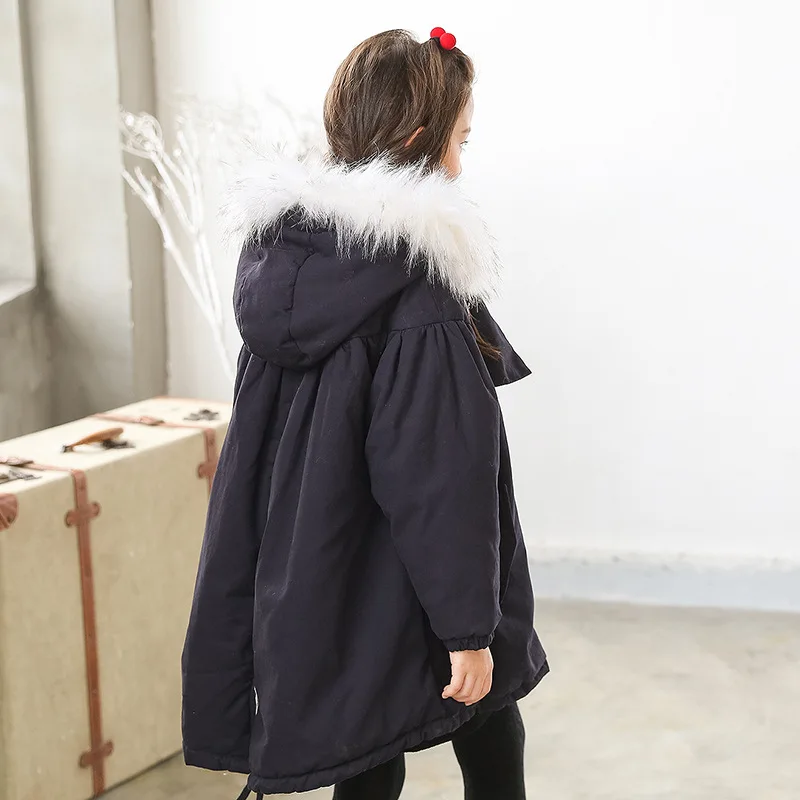 Меховые свободные детские зимние пальто с капюшоном для девочек теплая одежда