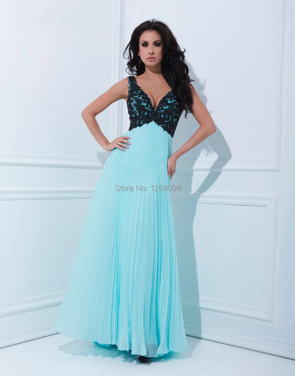 Mint Green Prom Dresses 2014 Applique Lace V Neck Long Chiffon Evening Gowns Custom Made | Свадьбы и торжества