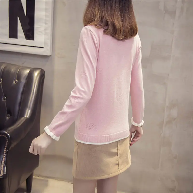 Женский свободный вязаный кардиган в Корейском стиле с оборками и цветочным