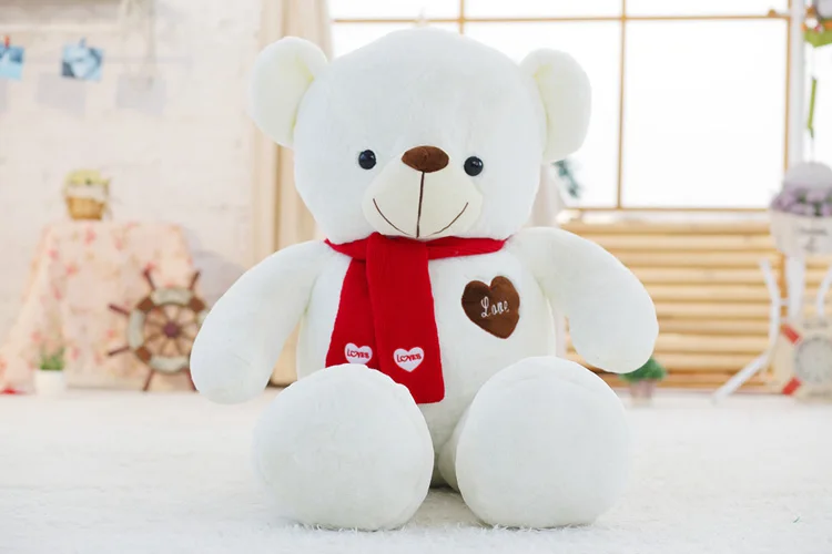 white teddy bear C Мягкий большой плюшевый медведь, плюшевая игрушка с шарфом, 80 см, 100 см, Kawaii, большие медведи для детей, огромная Подушка, куклы, подарок для девушки - Цвет: white teddy bear C