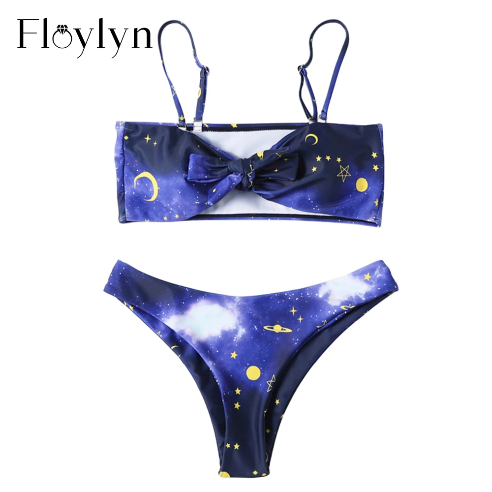 Floylyn Женский комплект бикини с принтом звездного неба купальник подкладкой