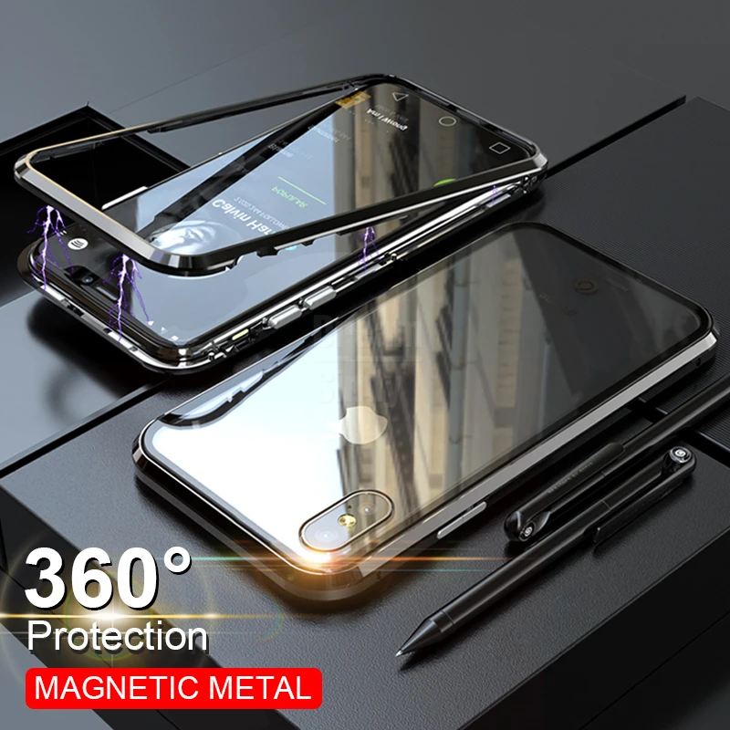 Роскошный Магнитный 360 полный защитный чехол для IPhone XS Max XR X телефона