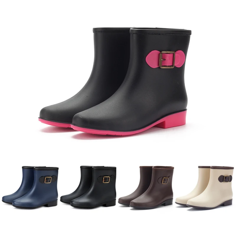 Модные женские непромокаемые ботинки на плоской подошве нескользящая