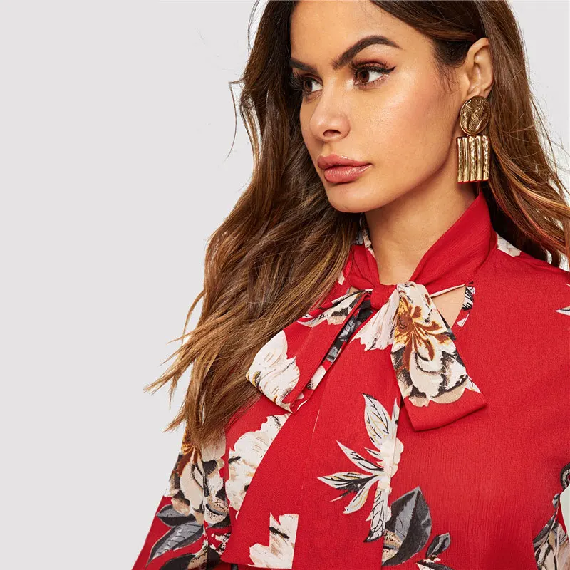 SHEIN Стильный Топ С Цветочным Принтом Женские Осенние Элегантные Блузки С Цветочным Принтом И Длинным Рукавом