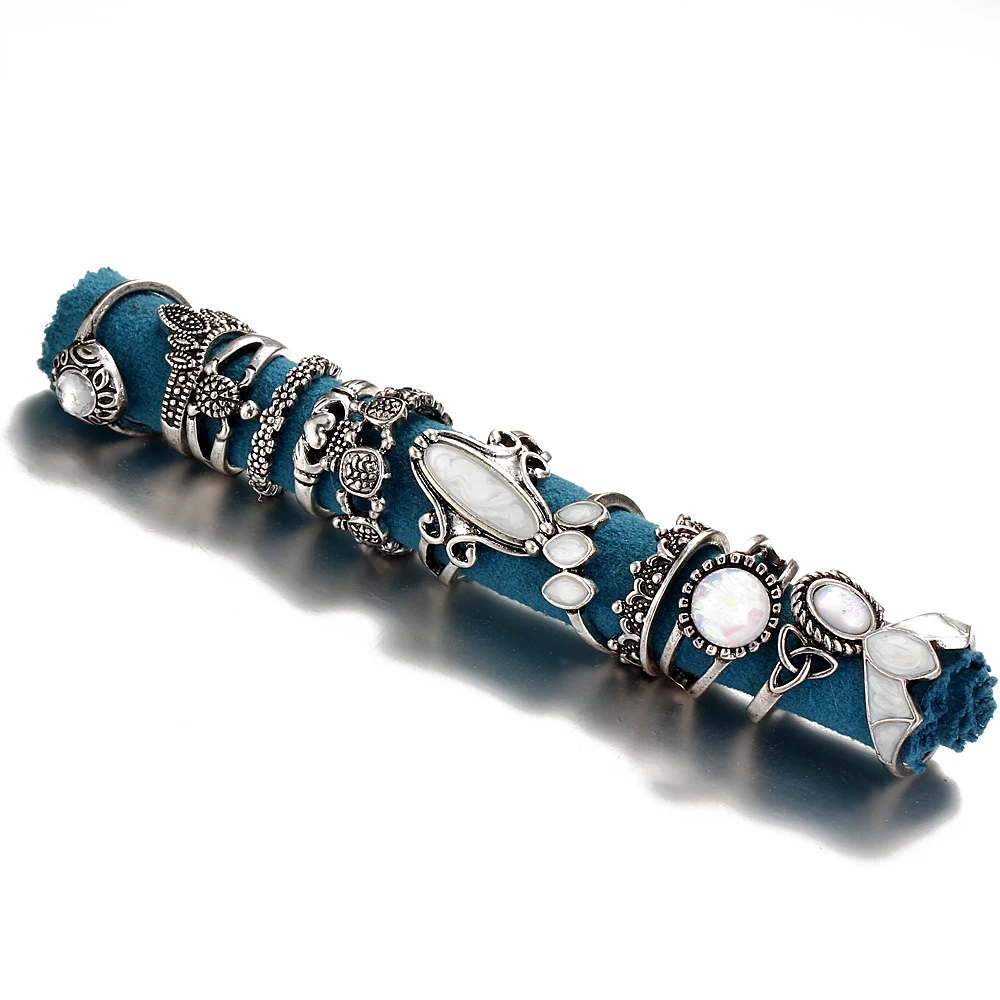 17 км Vintage Винтаж природный камень опал MIDI Ring Set для Для женщин Мода anillos сердце Корона костяшки Кольца Boho ювелирные изделия набор колец кольцо с камнем перстень мужской женские кольца 12 шт./лот