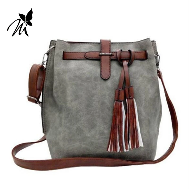 Hot Koop Nieuwe Vrouwen PU Lederen Handtassen Kwastje Modeontwerper Zwarte Emmer Vintage Schoudertassen Messenger Bag | Багаж и сумки