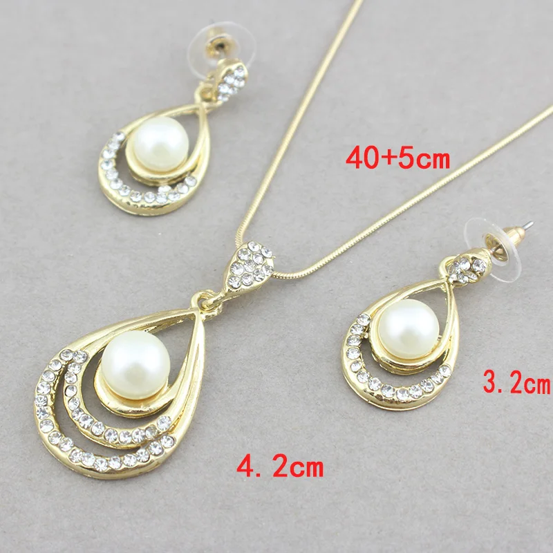 Женское Ожерелье и серьги набор золотистых свадебных украшений с кристаллами |