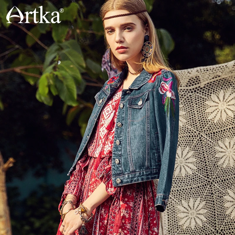 ARTKA Весна 2018 Новая Национальная вышивка винтажная выстиранная джинсовая с