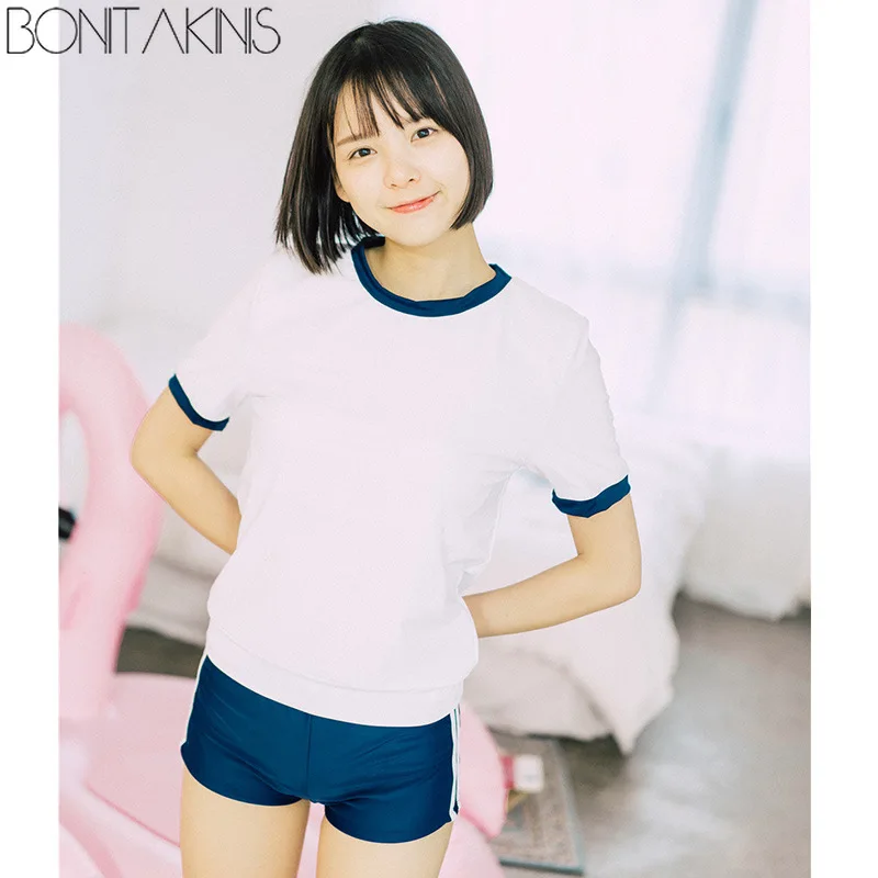 Японские студенческие Купальники раздельные плоские с коротким рукавом