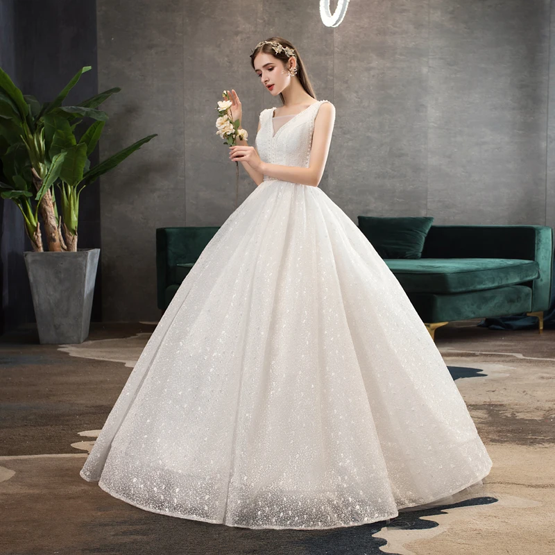 Свадебное платье Mrs Win The Bridal сексуальный v-образный вырез Классическая бисерная шнуровка роскошное бальное платье Кружева вышитые свадебные платья F