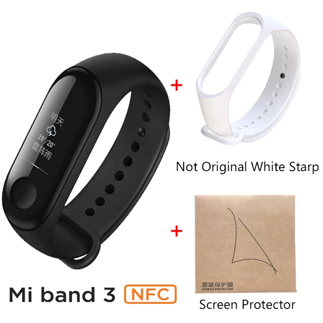 add white starp Xiaomi Mi band 3 NFC версия 0,7" OLED большой сенсорный экран новые умные браслеты браслет - Цвет: add white starp