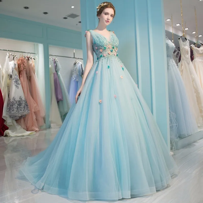 Robe de Mariage сексуальное бальное платье с открытой спиной, кружевные свадебные платья, роскошный светильник, голубые Свадебные платья с бисером, Vestido de Noiva
