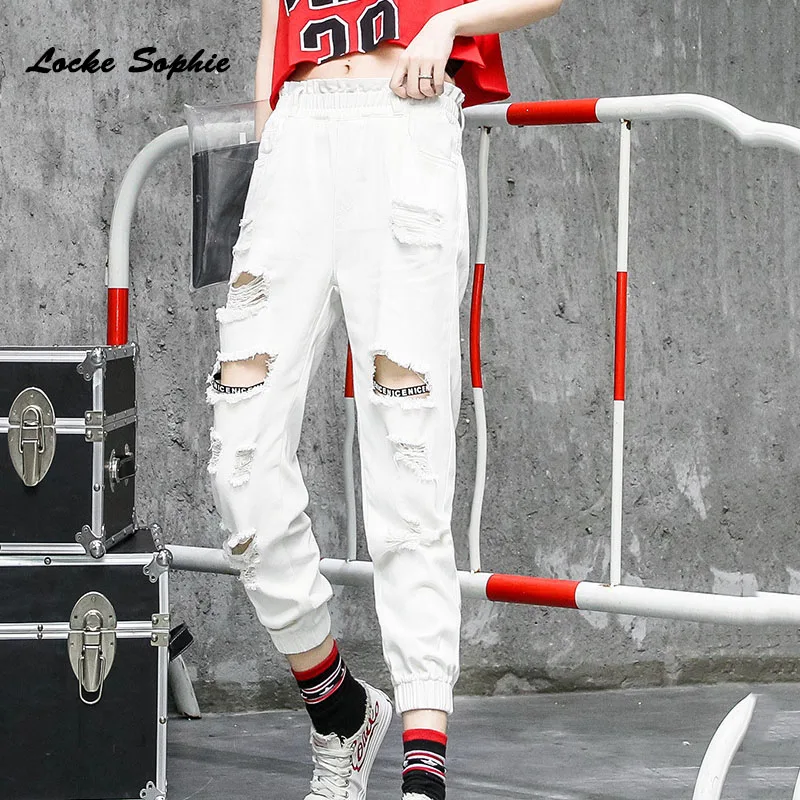 1 шт. Женские джинсы карандаш с высокой талией модные 2020 рваные из хлопка женские